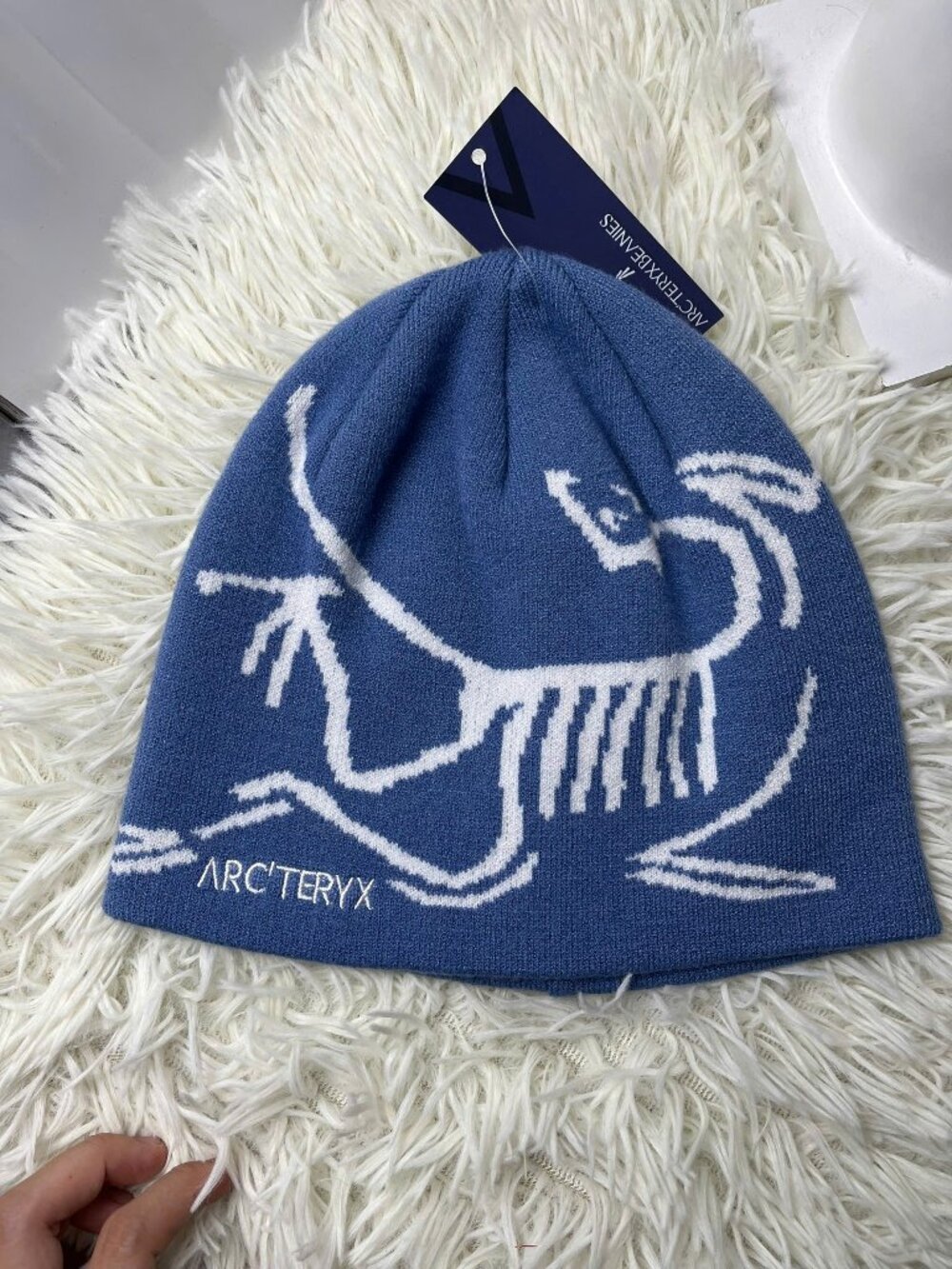Nature Inspired Mountain Knit Hat Blue Beanie Cozy Winter Outdoor Hiking Gear St